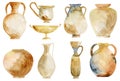 Set of watercolor ancient pottery