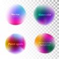 Set of watercolor blobs, splashes isolated on white and transpa