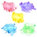 Set of 5 watercolor blots with splashes and stains