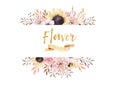 Set of watercolor boho floral bouquets. Watercolour bohemian natural frame: leaves, feathers, flowers, Isolated on white Royalty Free Stock Photo