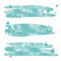 Set of watercolor brush stroke and stain in blue, turquoise color, solated on white background, abstract design element Royalty Free Stock Photo