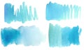 Set of watercolor brush stroke, stain, splatter. Isolated real aquarelle stains for your design in light blue, sky, cyan