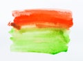 Set of watercolor brush strokes of green and red paint on white