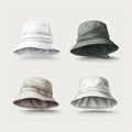 Set of watercolor bucket hats in 90s design