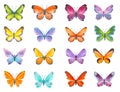 Set of watercolor butterflies. Hand drawn illustration of colorful butterflies isolated on white background Royalty Free Stock Photo
