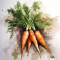 Set of watercolor carrots. Isolated illustration. Generative AI