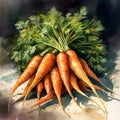 Set of watercolor carrots. Isolated illustration. Generative AI