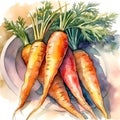 Set of watercolor carrots. Isolated illustration. Generative AI