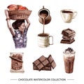 Set of watercolor chocolate illustration on white background