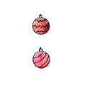 Set of watercolor Christmas balls isolated on white background. New year and Christmas line art, Doodle, sketch, hand drawn. Royalty Free Stock Photo