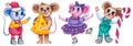 Set of watercolor Christmas characters. Different mouse Royalty Free Stock Photo