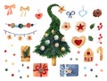 Set of watercolor christmas symbols