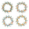 Set of watercolor Christmas wreath Royalty Free Stock Photo