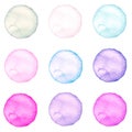 Set of watercolor circles pastel colors. Illustration for artistic design. Royalty Free Stock Photo