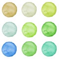 Set of watercolor circles pastel colors. Illustration for artistic design. Round stains, spots isolated on white. Royalty Free Stock Photo