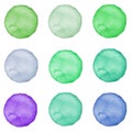 Set of watercolor circles pastel colors. Illustration for artistic design. Round stains, spots isolated on white. Royalty Free Stock Photo