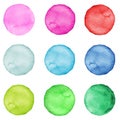 Set of watercolor circles pastel colors. Illustration for artistic design. Round stains, spots isolated on white. Royalty Free Stock Photo