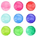 Set of watercolor circles pastel colors. Illustration for artistic design. Round stains, spots isolated on white. Royalty Free Stock Photo