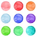 Set of watercolor circles pastel colors. Illustration for artistic design. Round stains, spots isolated on white. Royalty Free Stock Photo