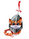 Set of watercolor cliparts. Fabulous fantastic medieval cats. Halloween theme, jester, princess, garfin, king, knight