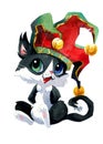 Set of watercolor cliparts. Fabulous fantastic medieval cats. Halloween theme, jester, princess, garfin, king, knight