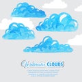 Set of watercolor clouds. Weather icons Royalty Free Stock Photo