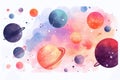 Set of watercolor colorful planets isolated on white background. Watercolor hand drawn abstract planet balls magical artwork Royalty Free Stock Photo