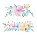 Set of watercolor compositions from a bouquet of delicate spring flowers