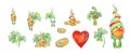 Set of watercolor Cute Cartoon St. Patrick's Day Gnomes with shamrock and gold coins isolated on a white background Royalty Free Stock Photo