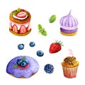 Set of watercolor desserts