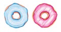 Set of Watercolor donuts. Bright Sweets for Birthday postcard, Greeting card. Dessert for holiday and party. Hand drawn