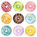 Set of watercolor donuts isolated on white background Royalty Free Stock Photo