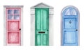 Set of watercolor doors. House elements illustration.