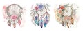 Set of watercolor dreamcatcher isolated on white. Generative AI, edited in Photoshop. Perfect stickers set