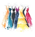 Set of watercolor dresses on hangers, fashion illustration Royalty Free Stock Photo