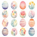 Set Of Watercolor Easter Eggs With Floral Patterns In A Grid Arrangement Royalty Free Stock Photo