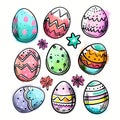 Set of watercolor easter eggs with geometric and floral ornaments isolated on white background Royalty Free Stock Photo