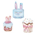 Set of watercolor Easter sweets, pastries