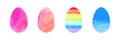 Set of watercolor eggs in various colors