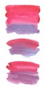 A set of watercolor elements rectangular brushstrokes with rounded corners in two colors pink purple plum cherry shades for Royalty Free Stock Photo