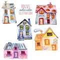 Set of watercolor english houses