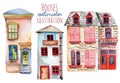 Set of watercolor english houses