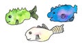 set of watercolor fantasy fishes, sea creatures Royalty Free Stock Photo