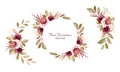 Set of watercolor floral arrangements of brown and burgundy roses and leaves. Botanic decoration illustration for wedding card, Royalty Free Stock Photo