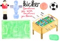 Set watercolor foosball or kicker design elements