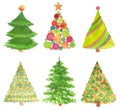 Set of watercolor hand painted Christmas tree. Royalty Free Stock Photo