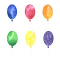 Set of watercolor hand painted multicolor balloons isolated on a white background. Royalty Free Stock Photo