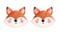 Set of watercolor happy foxes clipart. Cute animals head illustrations