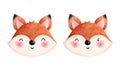 Set of watercolor happy foxes illustrations. Cute animals head illustrations