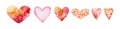 set of watercolor hearts in different sizes and colors Royalty Free Stock Photo